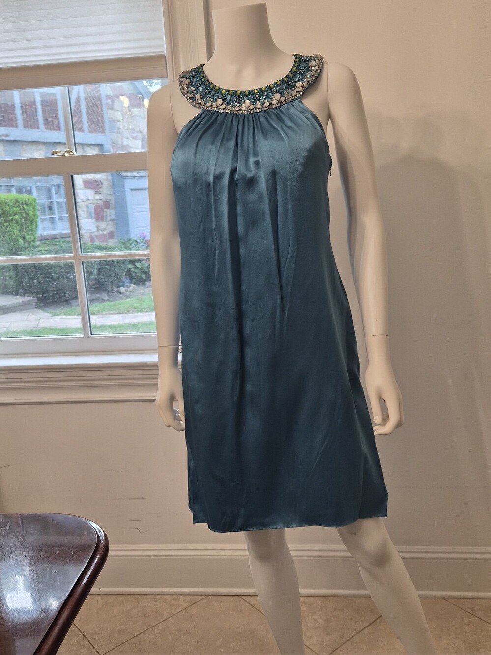 Black Label Teal Beaded Halter Maxi Dress
